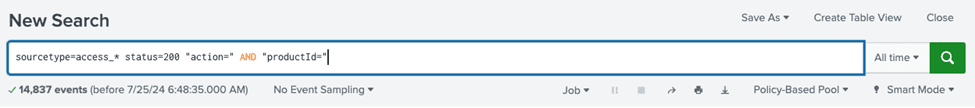 code example of a normal query in Splunk