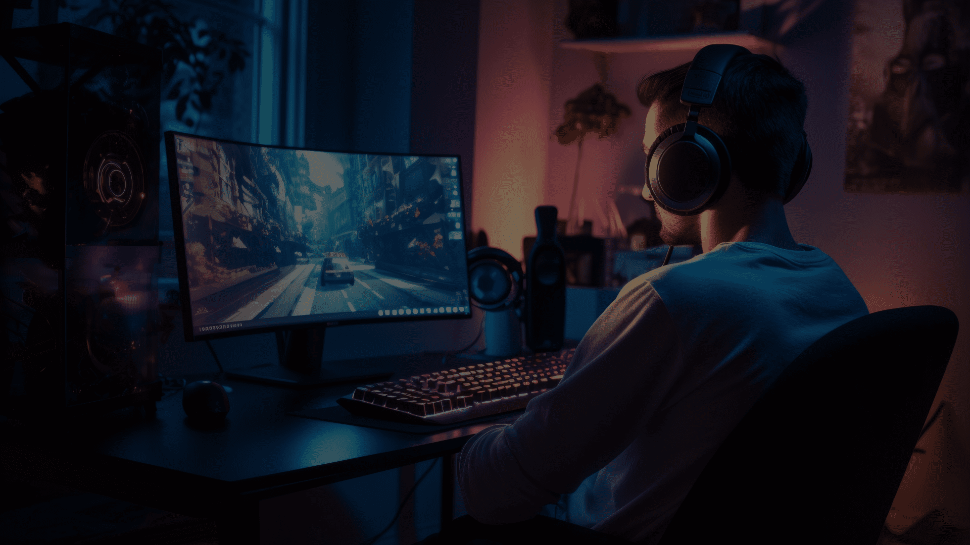 man playing video games